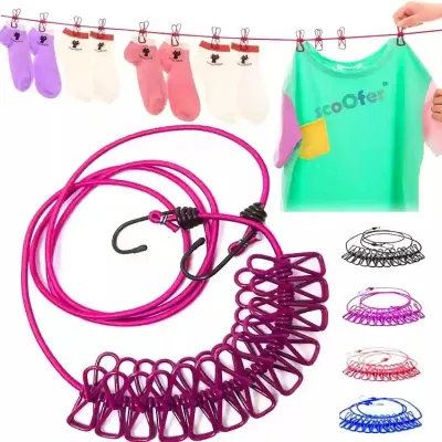 Portable Cloth Drying Rope with 12 Clips